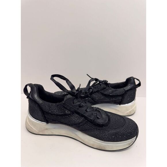 Kenneth Cole Sneakers Womens Size 7.5 Black Rhinestone Ribbon Ties - Picture 6 of 9